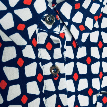 Donna Morgan Long Sleeve Shift Dress Collared Geometric Blue/White/orange Size 6