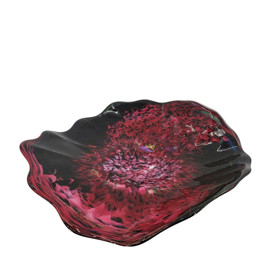 White Elk Hand Blown Art Glass Footed Bowl Eagles Nebula Marty Holmes LARGE