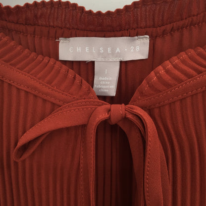 Chelsea28 Pleated Tie Neck Blouse Long Sleeve Rust Henna Brown Size Large