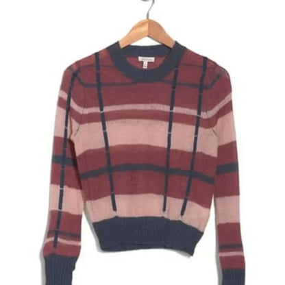 Ella Moss Denise Pullover Sweater Medium Maroon/Navy Stripe NEW Ribbon Trim