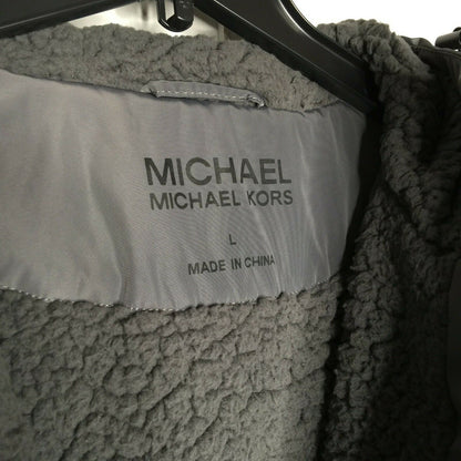 Michael Kors Missy Faux Shearling Gray Jacket Hood Elasticized Cuffs Large