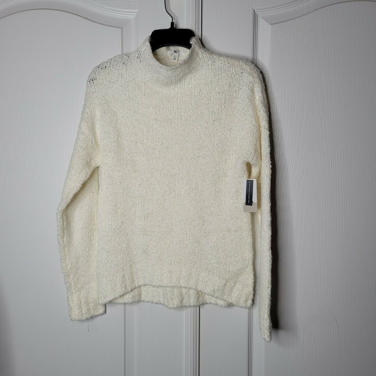 BP Funnel Neck Bouclé Sweater Pullover Mock Neck Long Sleeve Ivory Size XXS