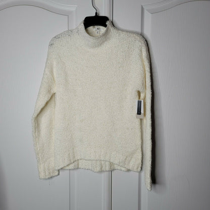 BP Funnel Neck Bouclé Sweater Pullover Mock Neck Long Sleeve Ivory Size XXS