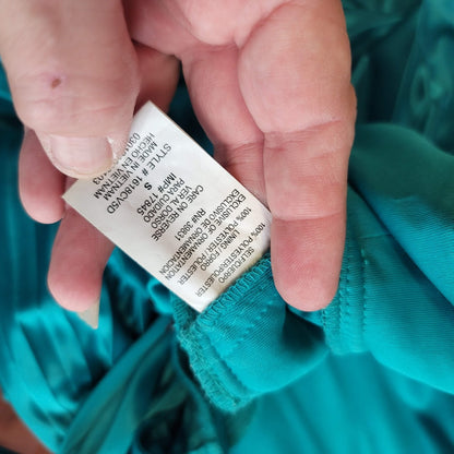 Vintage Teal Sequin Hearts Small Gown Damaged Dress Up Ruched Empire Maxi Blue