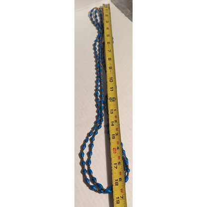 Vintage Costume Jewelry Magazine Handmade Rolled Paper Beads Necklace Blue Clasp