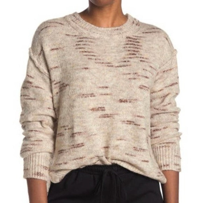 Max Studio NWT Small Oatmeal Melange Hi-Low Drop Shoulder Pullover Crew Sweater