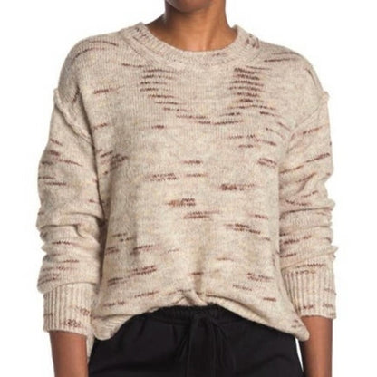 Max Studio NWT Small Oatmeal Melange Hi-Low Drop Shoulder Pullover Crew Sweater
