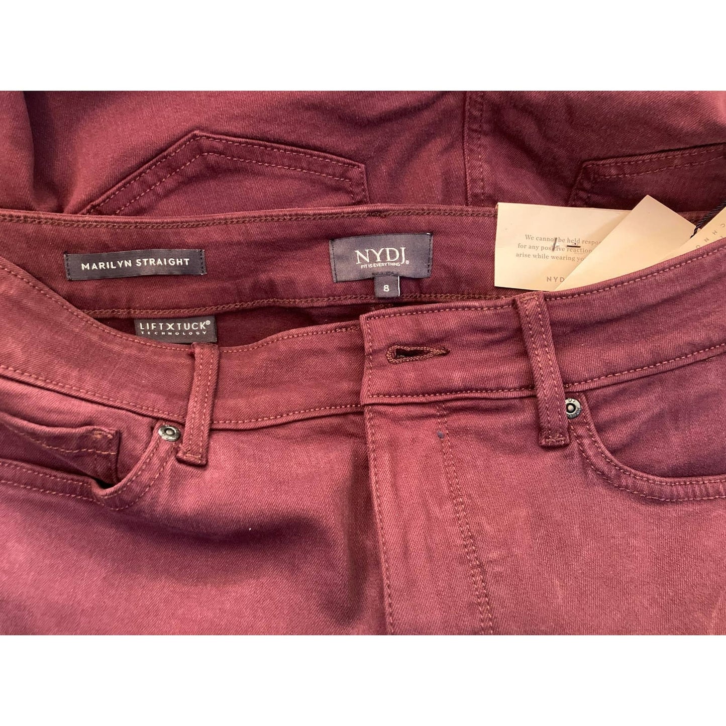 NYDJ Women's Jeans Marilyn Straight Leg Size 8 Deep Merlot Wine NWT