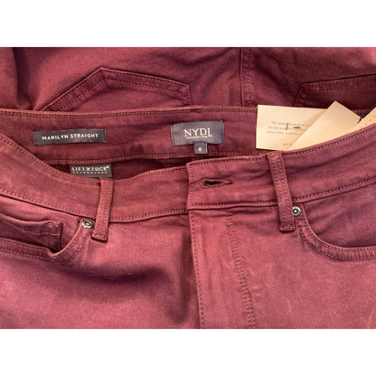 NYDJ Women's Jeans Marilyn Straight Leg Size 8 Deep Merlot Wine NWT
