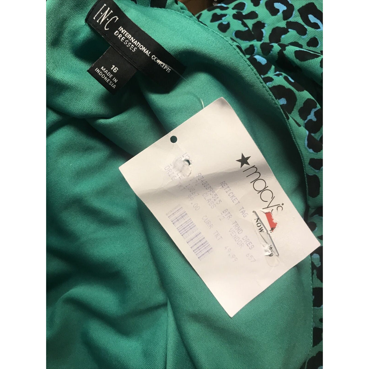 INC International Concepts Women's Cheetah Ruffled Dress Green 16