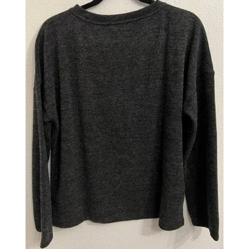 Gibsonlook Sweater Small Dark Gray Melange NEW Henley Crew Stretchy Knit Soft