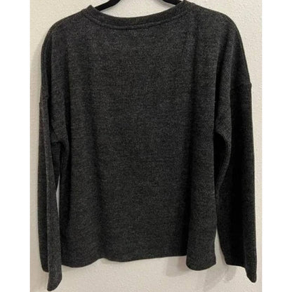 Gibsonlook Sweater Small Dark Gray Melange NEW Henley Crew Stretchy Knit Soft