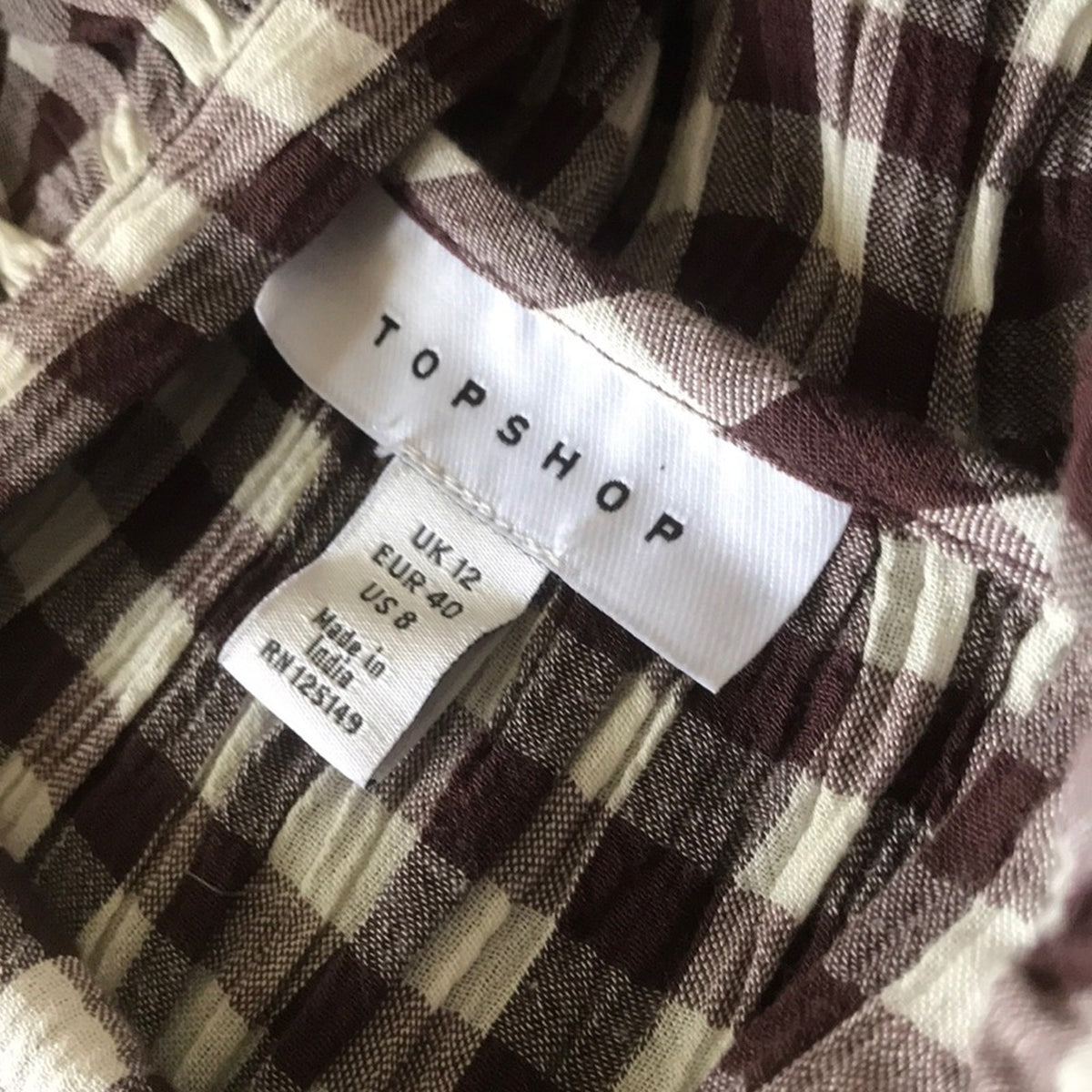 Topshop Brown White Gingham Plaid Ruffle Dress 12