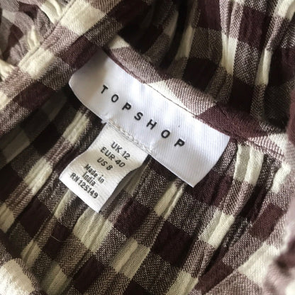 Topshop Brown White Gingham Plaid Ruffle Dress 12