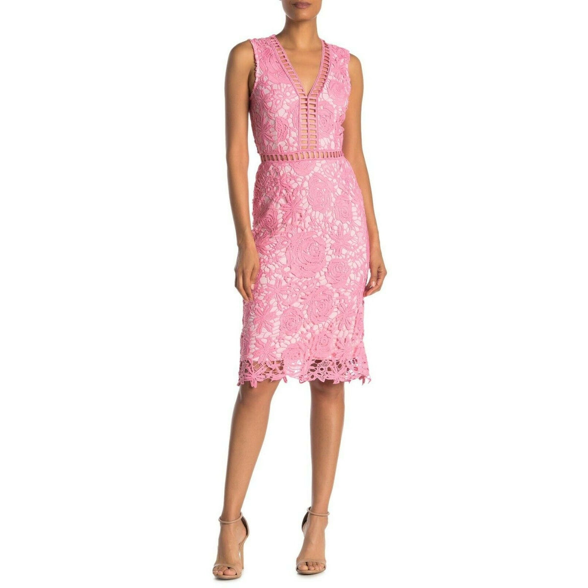 Love by Design Women's Lace & Lattice Midi Dress V-Neck Back Zip Morning Glory M