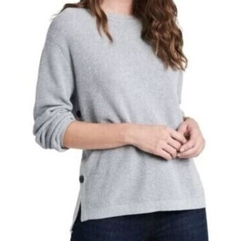 1.State Crew Long Sleeve Side Button Waffle Knit Top Sz Large Silver Heather NWT