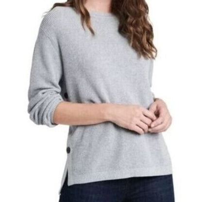 1.State Crew Long Sleeve Side Button Waffle Knit Top Sz Large Silver Heather NWT