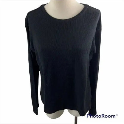 RDI Women Waffle Knit Crew Neck Crop Top Pullover XL/Extra Large Black NWT