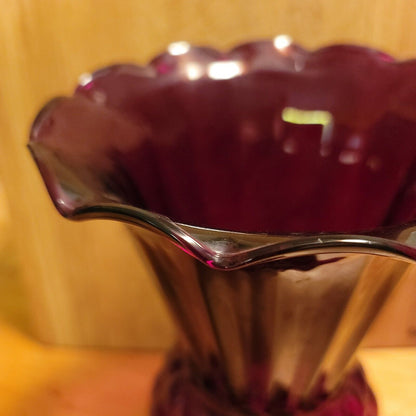 Anchor Hocking ROYAL RUBY Red Thistle Panel Bubble Pineapple Glass Vase 9" Vtg