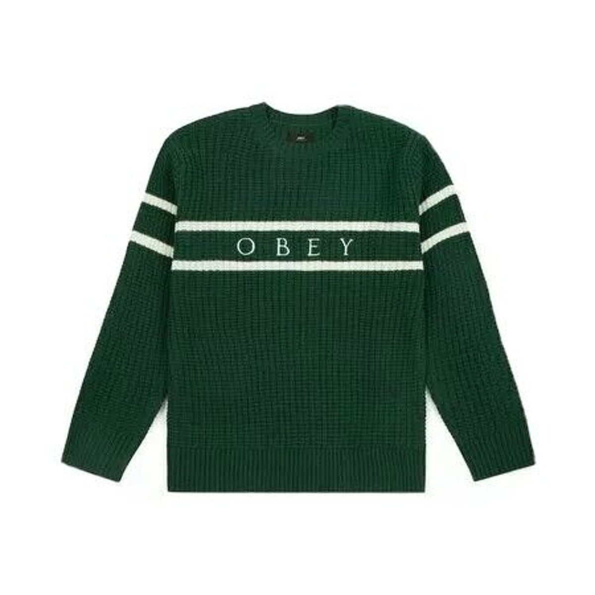 Obey Pullover Sweater Long Sleeves Crew Neck Knit Wool Green/ White Small NWT
