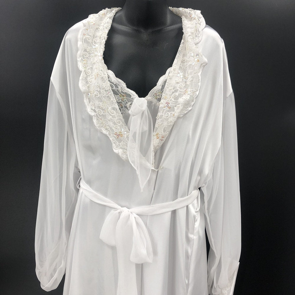 Etienne White Lace Puff Sleeve Rob Set Negligee Pajama Large Peignoir Honeymoon