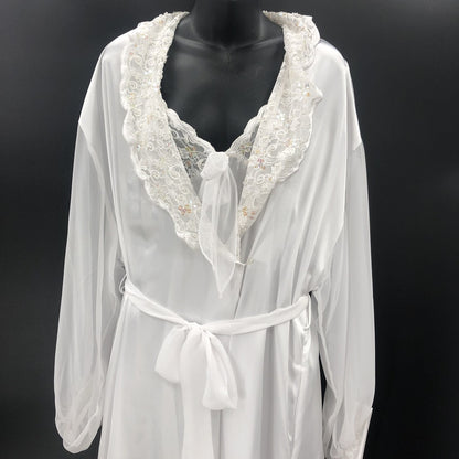 Etienne White Lace Puff Sleeve Rob Set Negligee Pajama Large Peignoir Honeymoon
