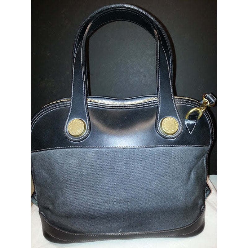 Dooney Bourke Purse Black Handbag Flat Bottom Patent Leather and Canvas Satchel