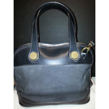 Dooney Bourke Purse Black Handbag Flat Bottom Patent Leather and Canvas Satchel