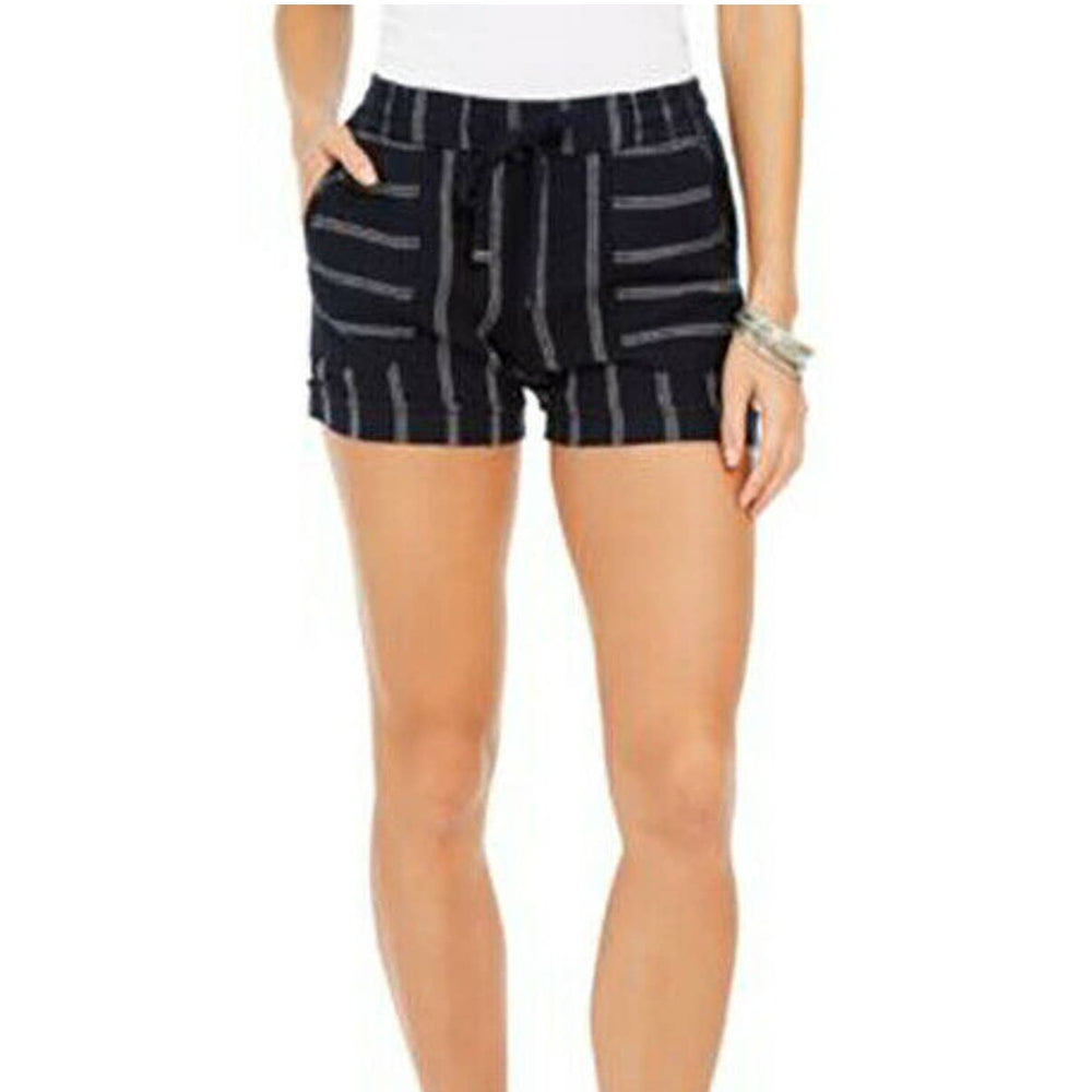 Style Co women's Petite Striped Linen-Blend Shorts Flat Front Navy Stripe PXL