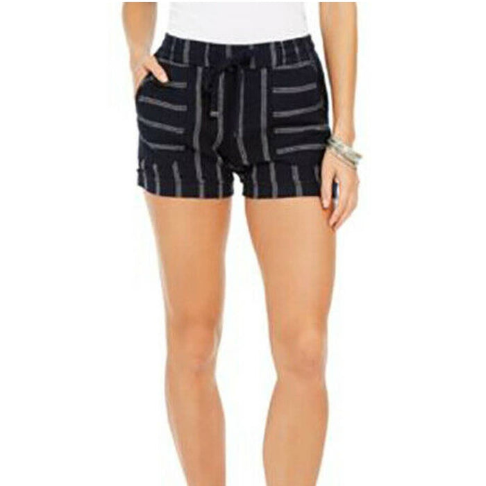 Style Co women's Petite Striped Linen-Blend Shorts Flat Front Navy Stripe PXL