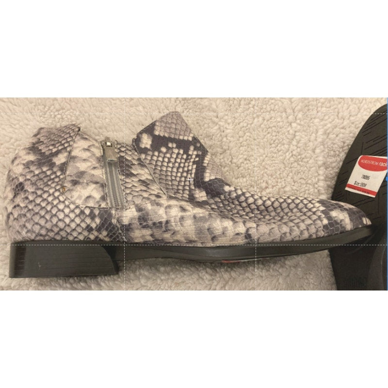 Munro Snakeskin Print Cate Side Zip Leather Ankle Boots Sz 9M Grey and Black NWT