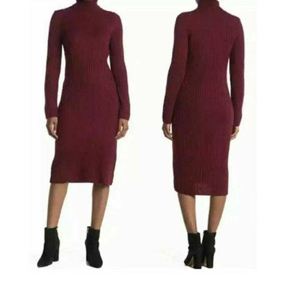 BB Dakota by Steve Madden Knit Turtleneck Midi Sweater Dress Sz Small Wine NWT