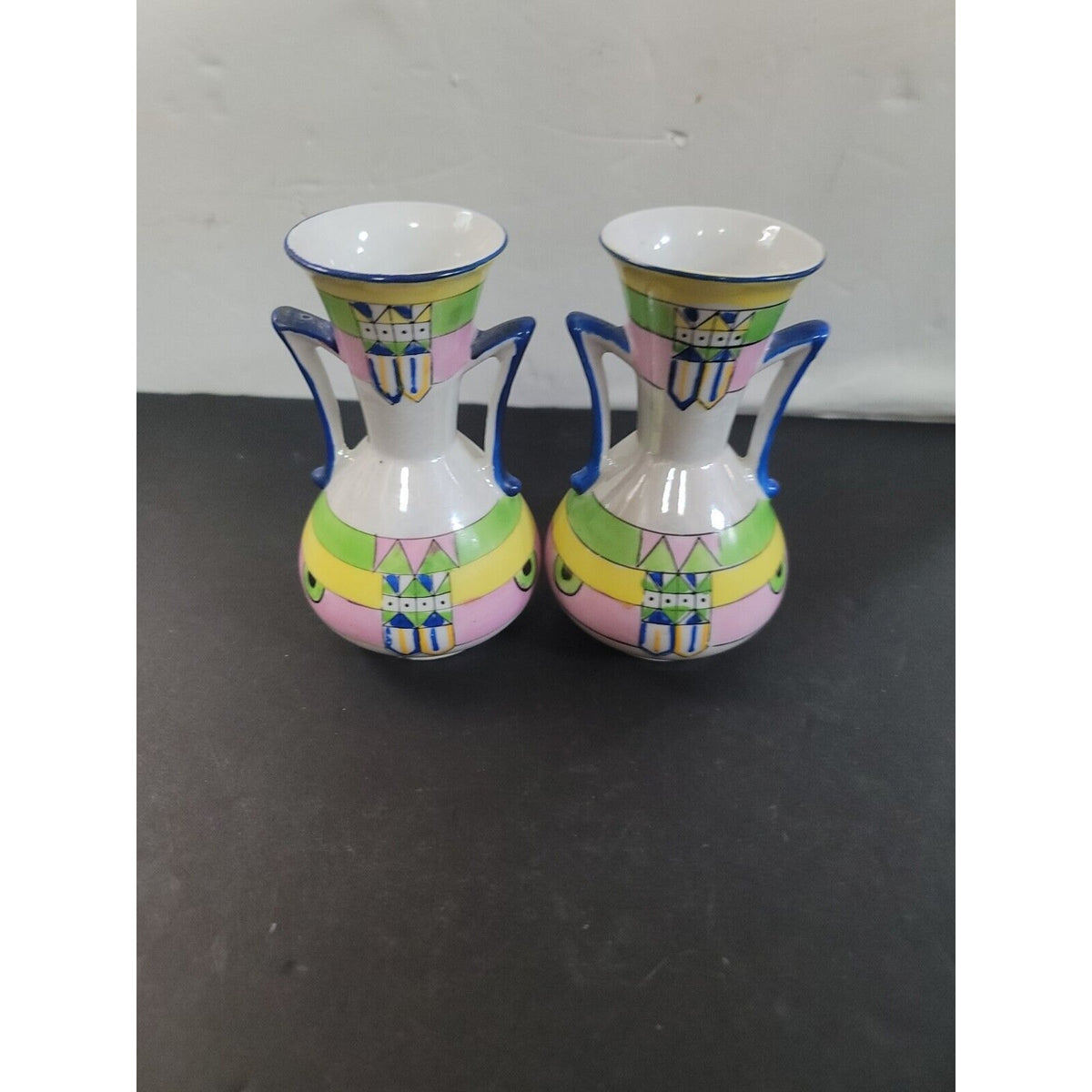 pair Of Two Gold Castle Two Handle Vase Made in Japan 5 1/8" tall x 3" wide