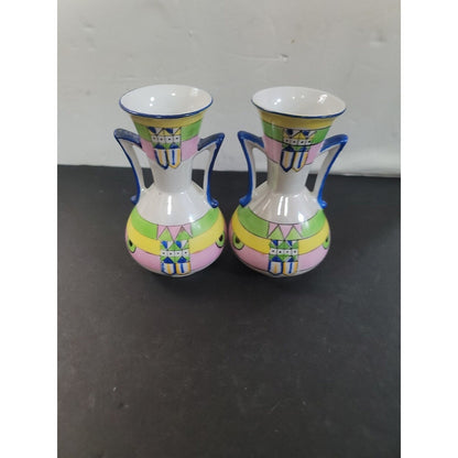 pair Of Two Gold Castle Two Handle Vase Made in Japan 5 1/8" tall x 3" wide