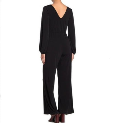 NWT Vanity Room Black Surplice Neck Wide pant Leg Jumpsuit Large long sleeve