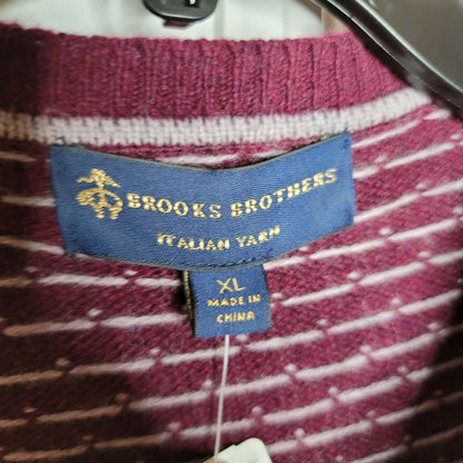 Brooks Brothers V-Neck Pullover Sweater Long Sleeve Birdseye Micro Dot Maroon XL