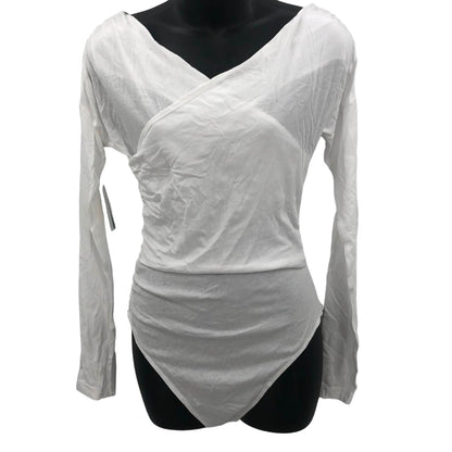 Abound Womens Off The Shoulder Wrap Bodysuits  Long Sleeve White Size Small NWT