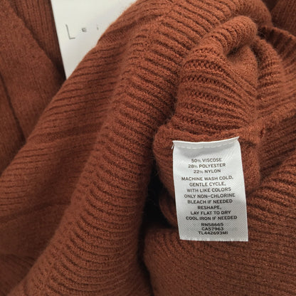 Leith Faux Wrap Pullover Ribbed Sweater Long Sleeve V-Neck Brown Size Medium