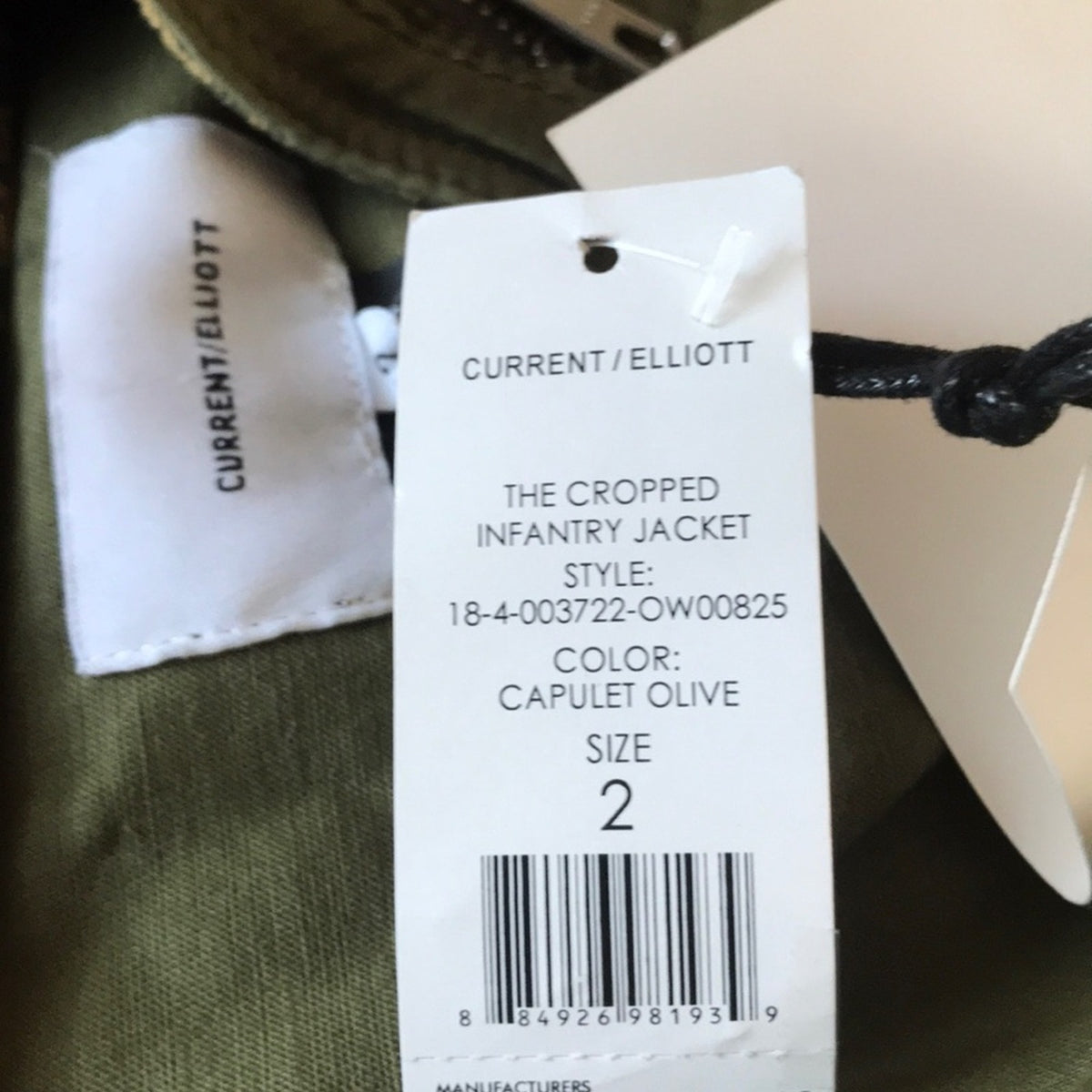 Current/Elliott NWT The Cropped Infantry Olive Green Jacket Size 2