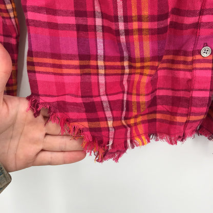Calvin Klein Jeans Button Up Shirt Extra Large/XL 16 Raspberry Plaid NWT Raw Hem