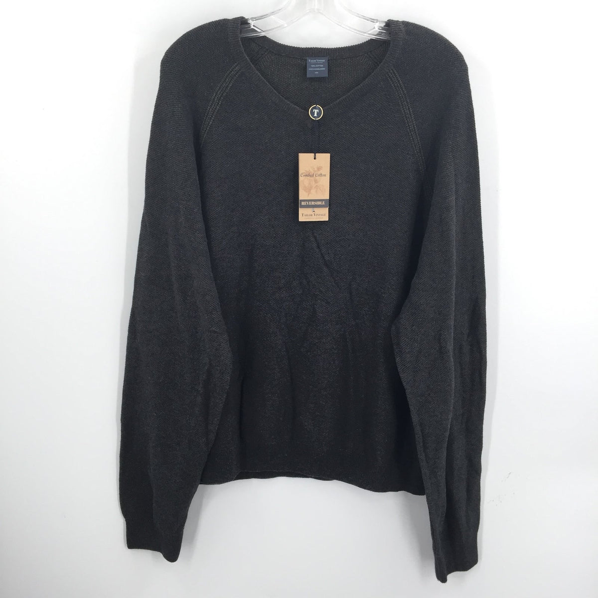 Tailor Vintage Reversible Pullover Sweater V-Neck Long Sleeve Charcoal XX-Large