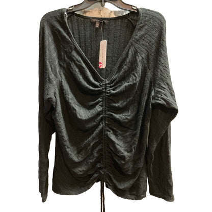 Curvy Sense Women's Top Plus 1X Black NEW Ruched Drawstring V-Neck Long Sleeve