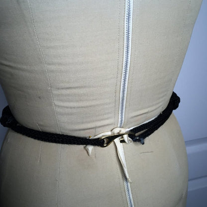 Vintage Black Rope Braided Belt Rope Knot Pearlescent shell Stone Small/Medium