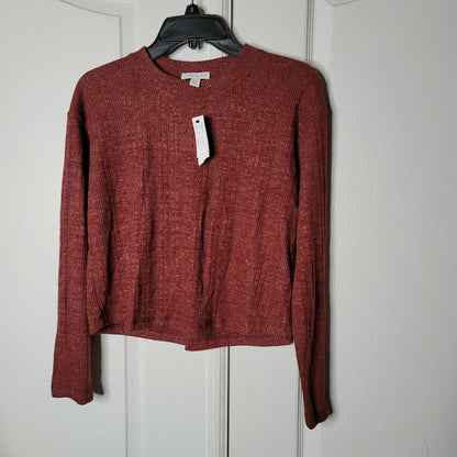 Topshop Split Back Cut & Sew Sweater Crewneck Split Back Long Sleeves Size US 4