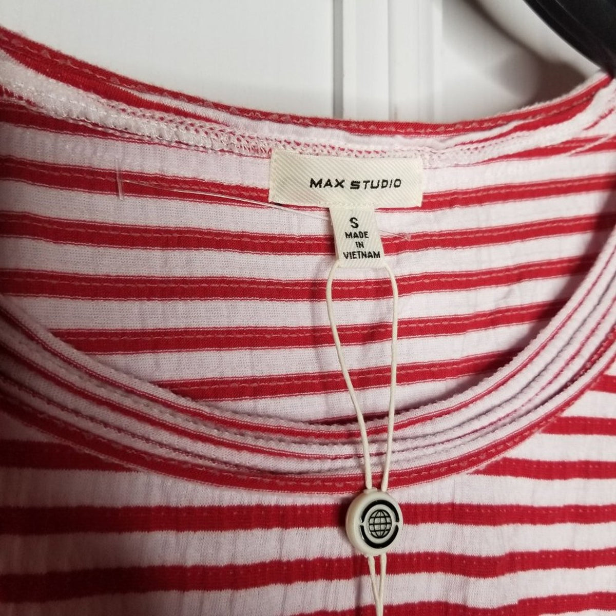 Max Studio Stripe Cinched Drawstring Tank Top Red White Sleeveless SMALL blouse