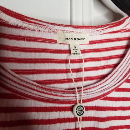 Max Studio Stripe Cinched Drawstring Tank Top Red White Sleeveless SMALL blouse