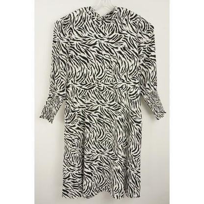 Halogen Tiger Crepe Tie Back A-Line Midi Dress Sz 1X White and Black Print NWT