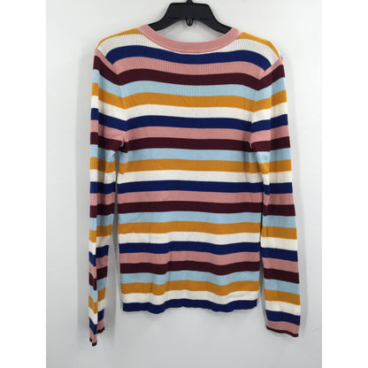 Halogen Striped Pullover Sweater Crew Neck Ribbed Long Sleeve Multicolor XL NEW
