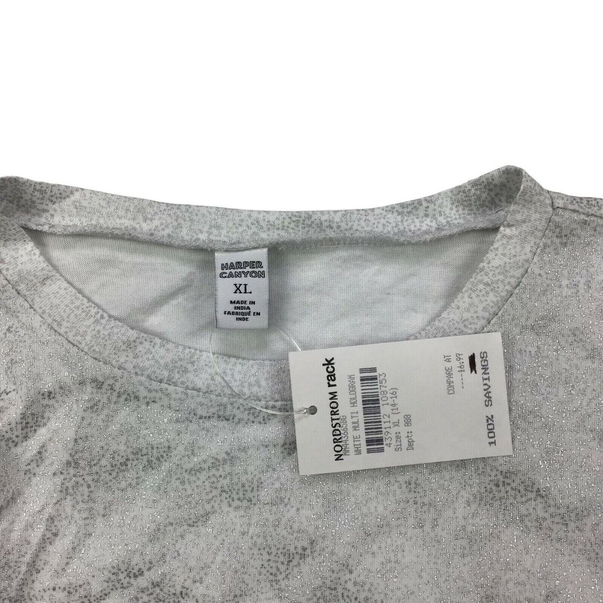 Harper Canyon Short Sleeve Tee White & Silver Hologram Metallic Extra Large NWT
