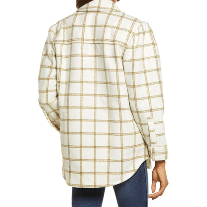 Treasure & Bond Puff Sleeve Flannel Shirt Jacket Sz Medium in Ivory & Green NWT